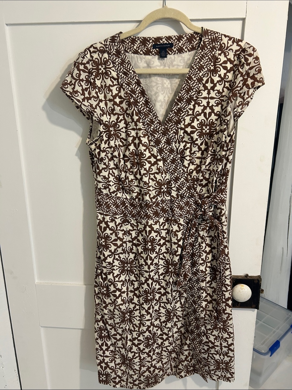 Tommy Hilfiger Brown & Cream Wrap-Style Midi Dress
